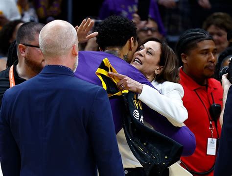 Brittney Griner embraces Vice President Kamala Harris as basketball star marks return to WNBA